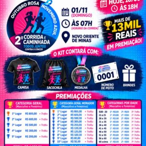 2ª CORRIDA E CAMINHADA - TODOS JUNTOS PELO CANCÊR - NOVO ORIENTE DE MINAS-MG